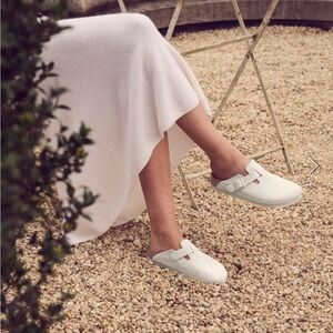 Birkenstock Boston Mules Antique White Suede Leather Slides